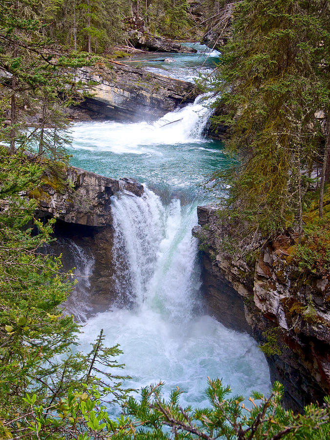 View Two Of Lower Falls In Johnston Canyon In Banff National Park