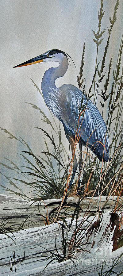 Heron Painting - Vigil Along the Shore by James Williamson