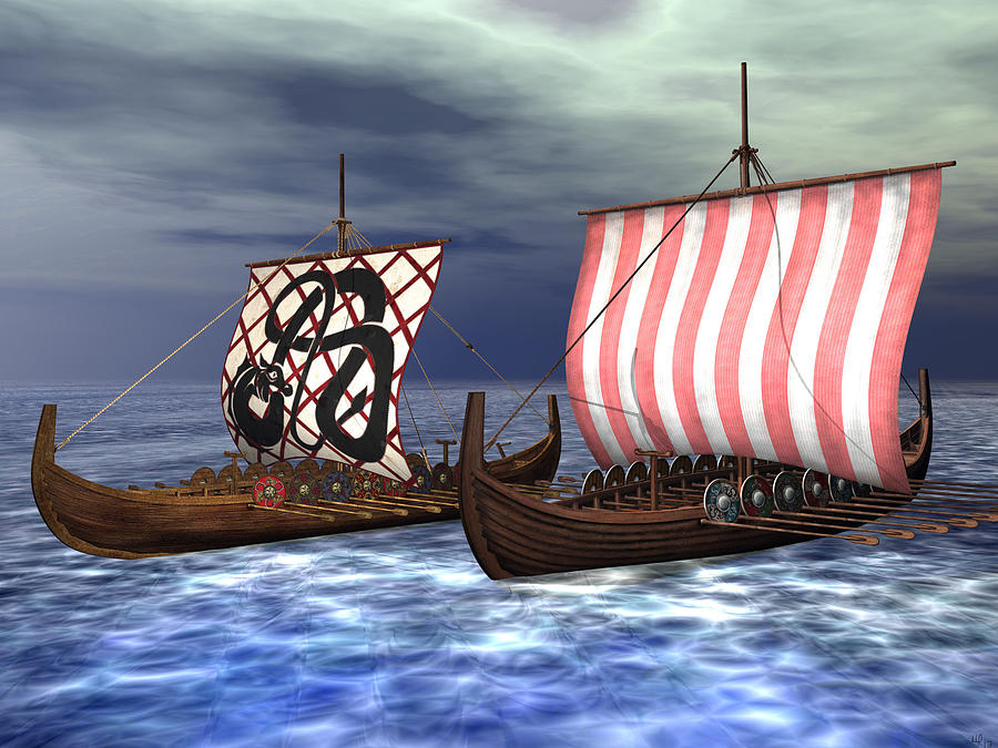 Water Digital Art - Viking Ships by Michele Wilson