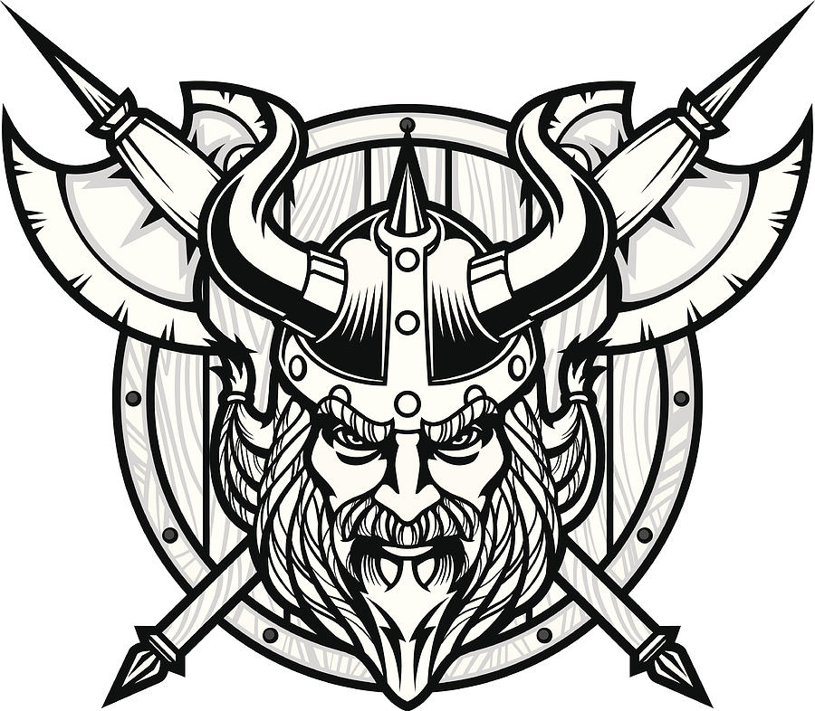 Viking Warrior Head B&W Drawing by Daveturton