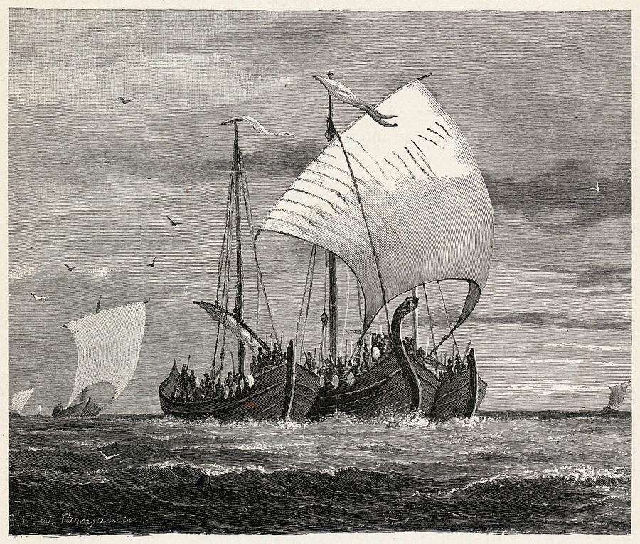 Vikings Crossing The North Sea Drawing by Mary Evans Picture Library ...