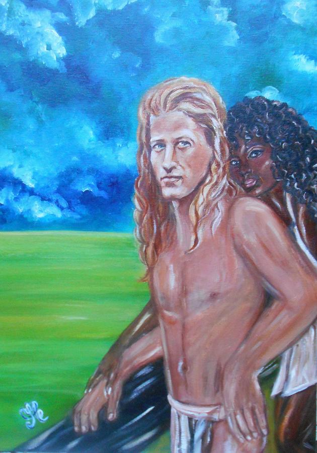 Vikings in America B.H.  - Interracial Lovers Series Painting by Yesi Casanova 
