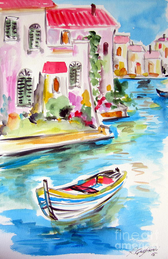 Village and Boat Painting by Roberto Gagliardi