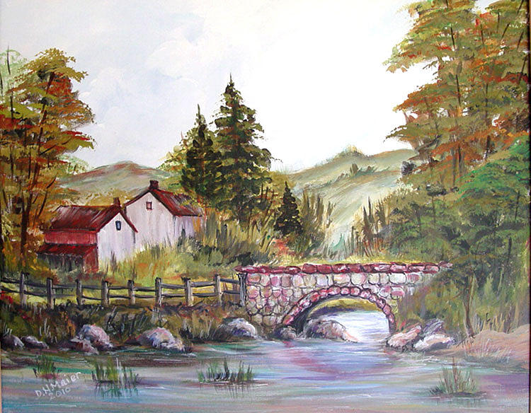 Village Bridge Painting by Dorothy Maier