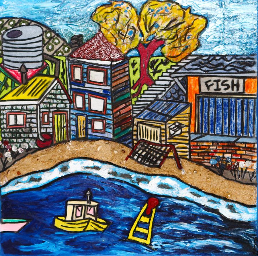 Abstract Painting - Village by the Sea by Mark Watson