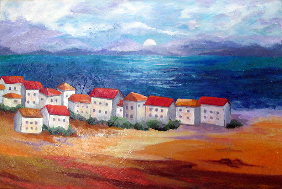 Village By The Sea  Painting by Rosie Sherman