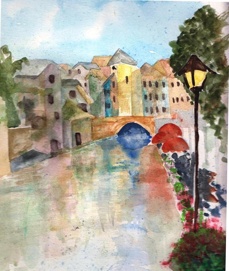 Bridge Painting - Village Canal by Sandi Stonebraker