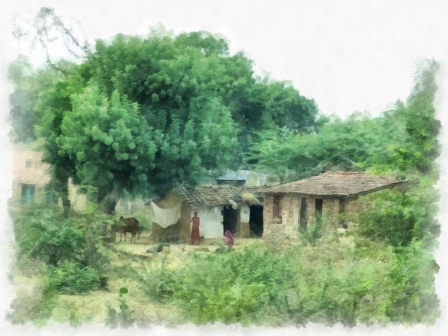 Summer Photograph - Village Farmhouses India Rajasthan by Sue Jacobi