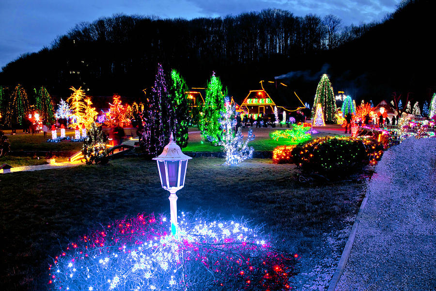 Village in colorful Christmas lights Photograph by Brch Photography