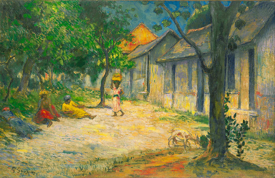 Village in Martinique.Femmes et Chevre dans le village Painting by Paul Gauguin