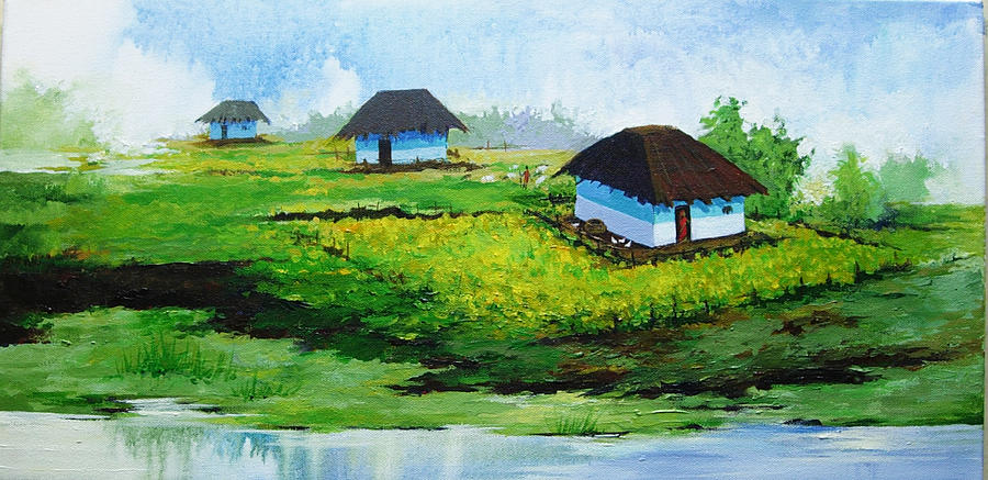 Landscape Painting - Village in MP by Deepali Sagade Landscape Painting - Village in MP by Deepali Sagade