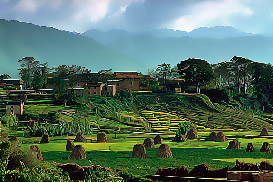 Village in Nepal Digital Art by Wernher Krutein