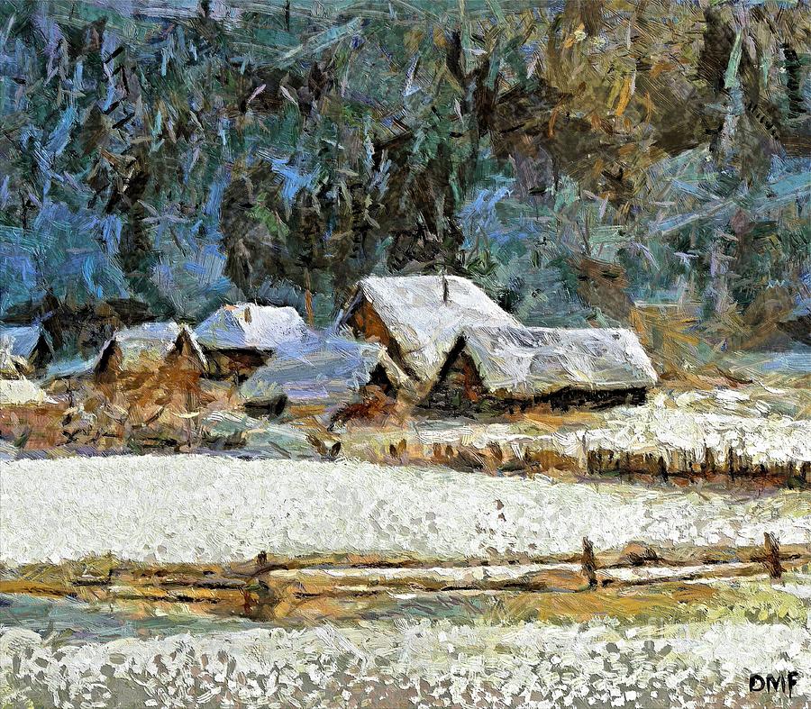 Landscape Painting - Village in winter by Dragica  Micki Fortuna