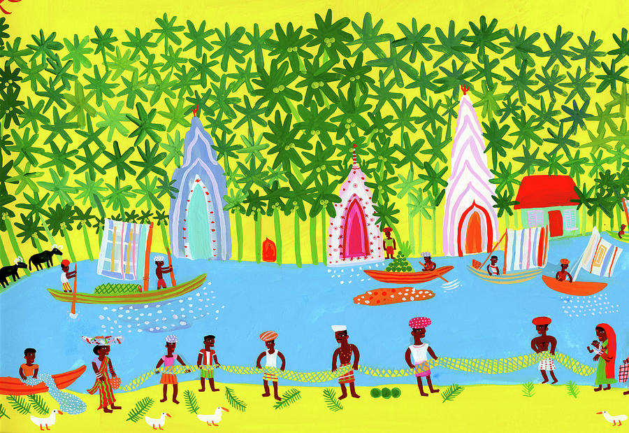 Village Life Fishing And Trading On A Digital Art by Christopher Corr Village Life Fishing And Trading On A Digital Art by Christopher Corr