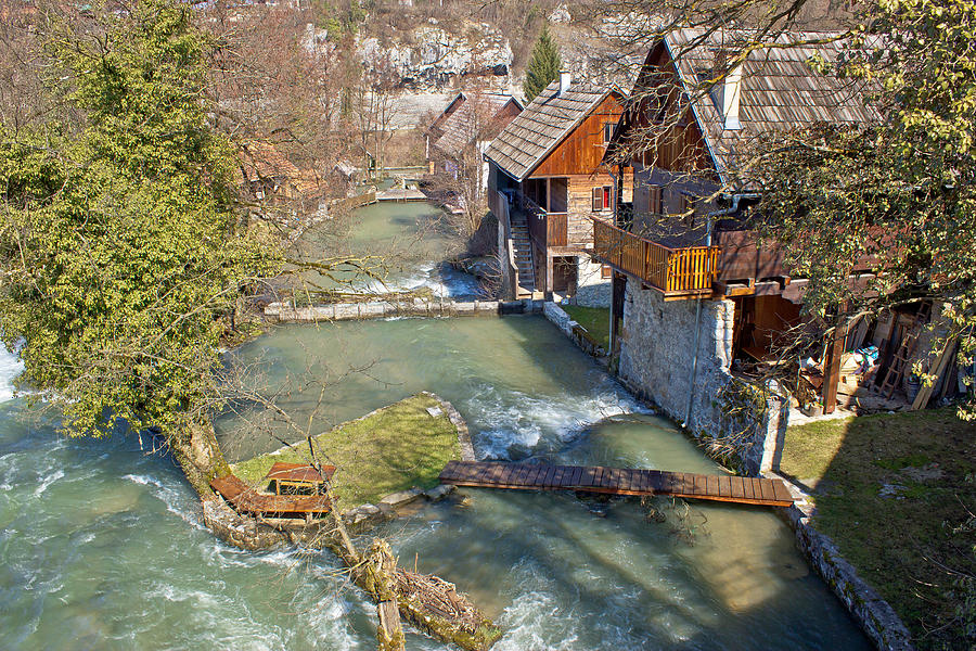 Nature Photograph - Village of Rastoke on river cascade by Brch Photography