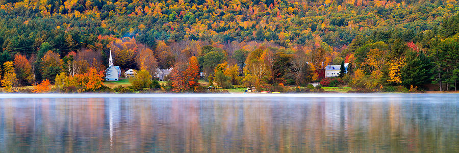 Village On Crystal Lake Autumn  Photograph by Jeff Sinon