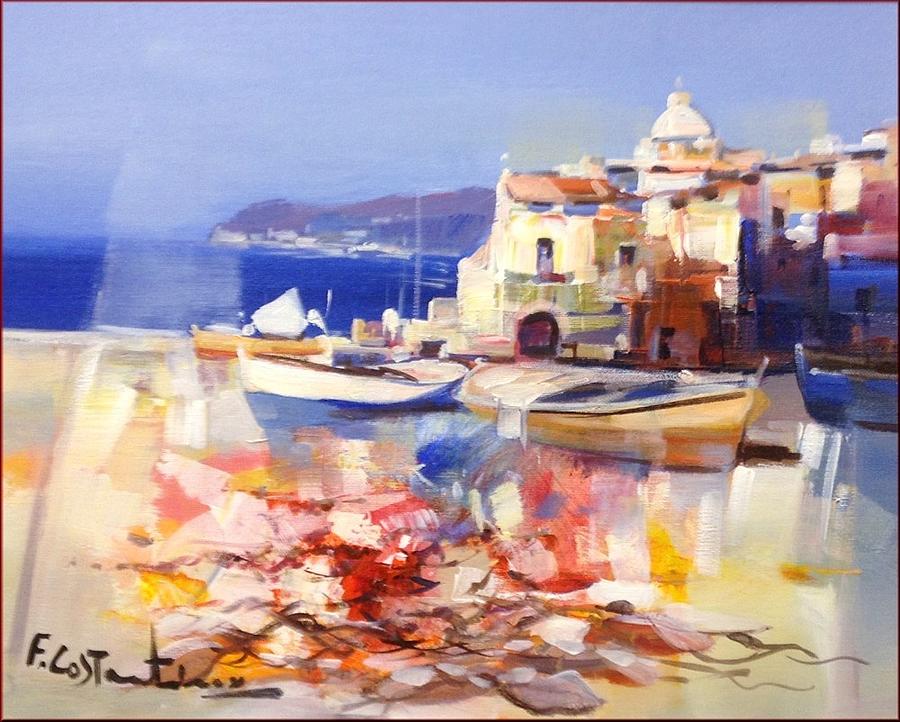 Village on sea Italy 40x50 Painting by Fabio Costantino - Fine Art America