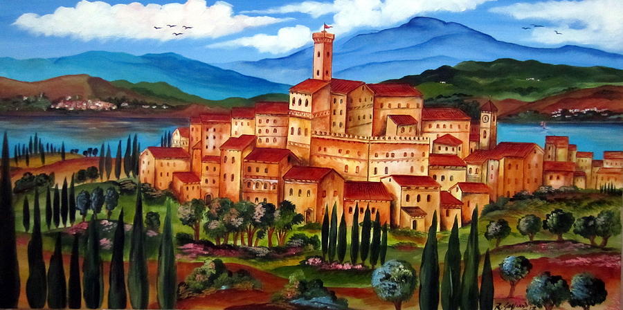 Village on the lake Painting by Roberto Gagliardi