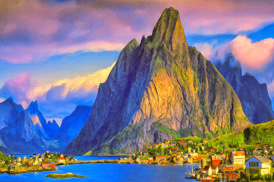 Mountain Painting - Village on the Naeroyfjord Norway by Dominic Piperata