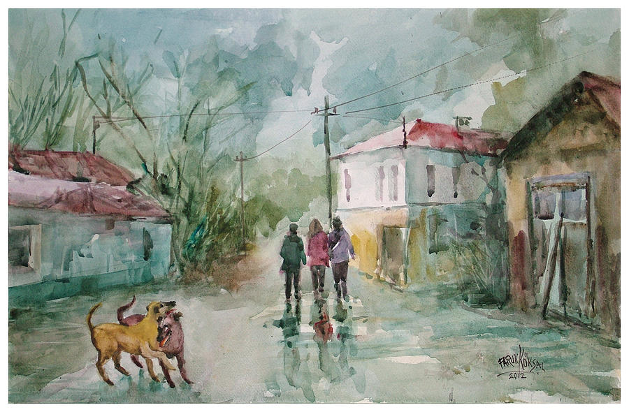 Village Road Painting by Faruk Koksal