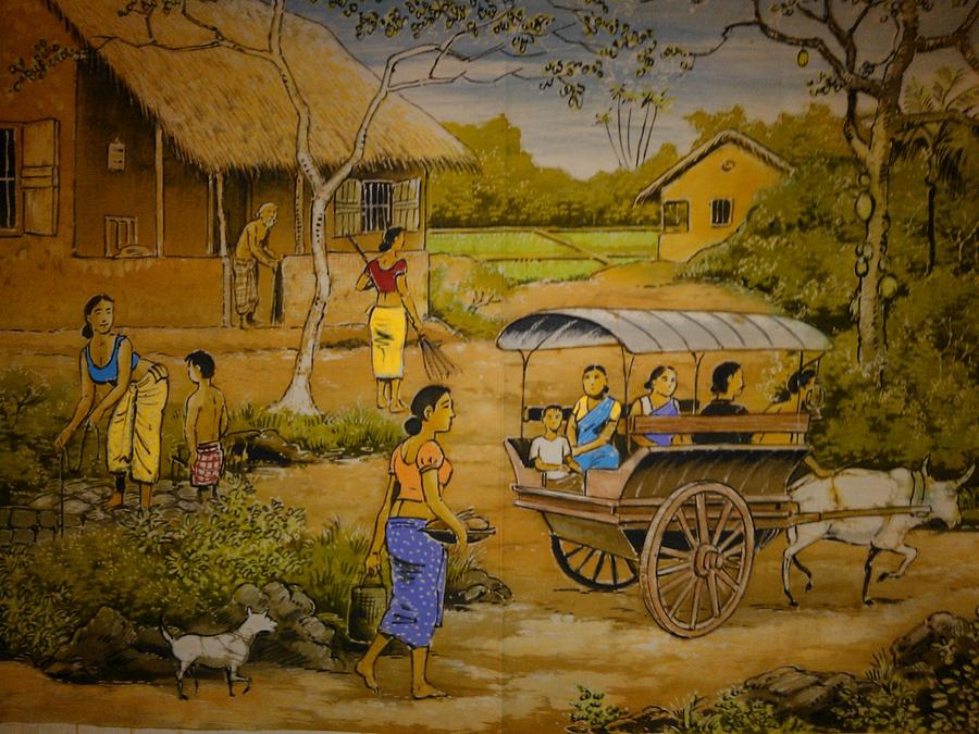 Village Scene Tapestry - Textile by Community in Sri Lanka