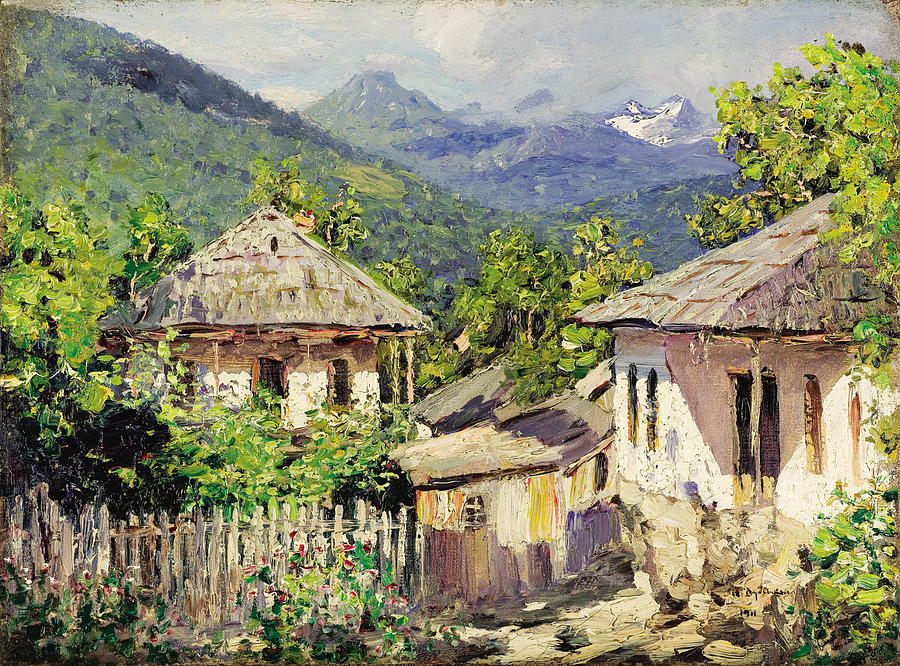 Village scene in the mountains Painting by Nikolay Dubovskoy