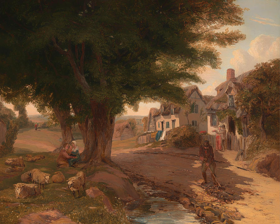 Vintage Painting - Village Scene by Mountain Dreams