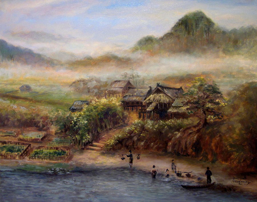 Village Painting by Sompaseuth Chounlamany