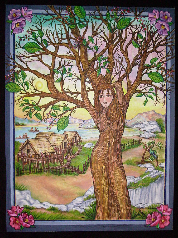 Mountain Painting - Village Tree Spirit by Jan Wendt