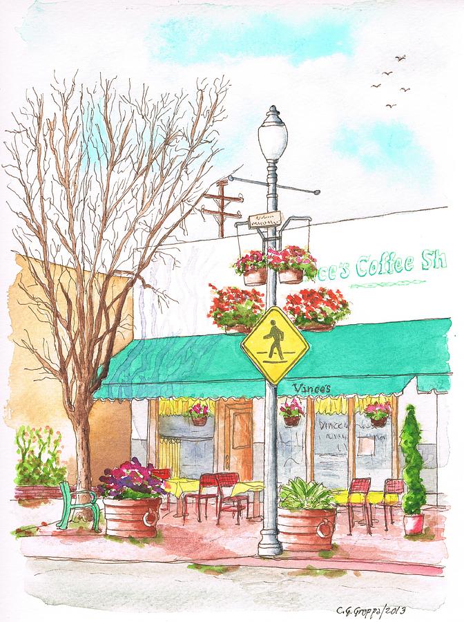 Vinces Coffee Shop in Santa Paula, California Painting by Carlos G Groppa