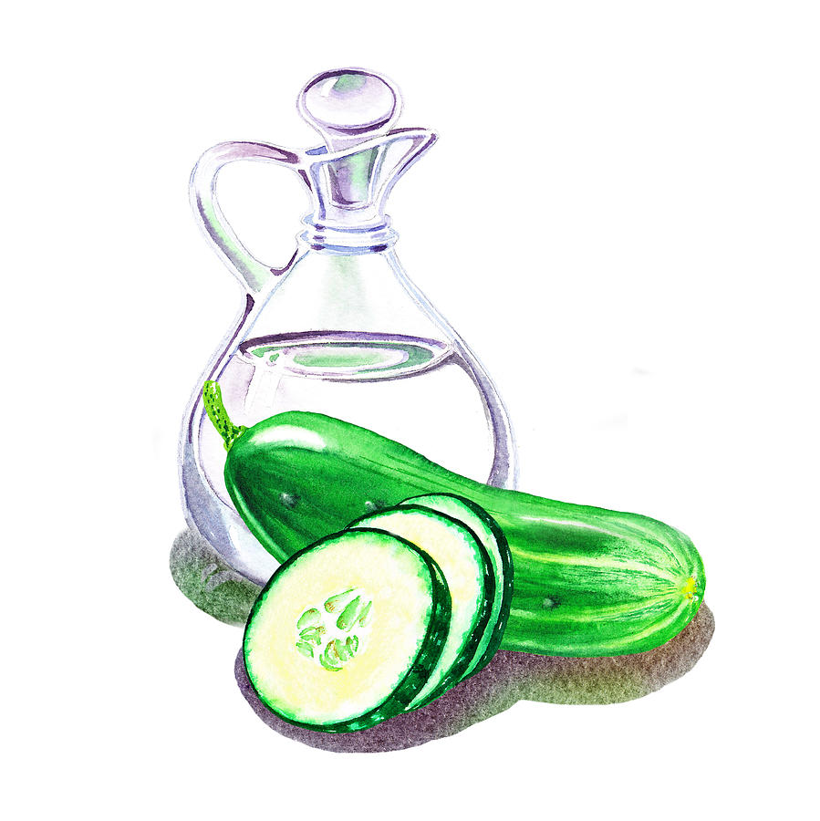 Vinegar Bottle And Cucumbers Painting by Irina Sztukowski