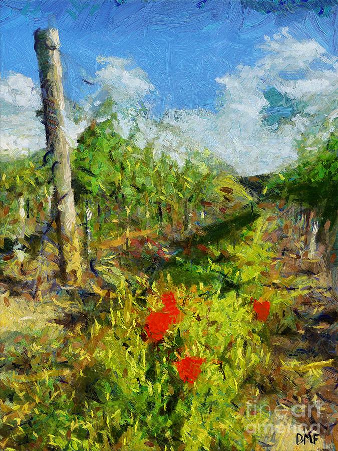 Landscape Painting - Vineyard and Poppies by Dragica  Micki Fortuna