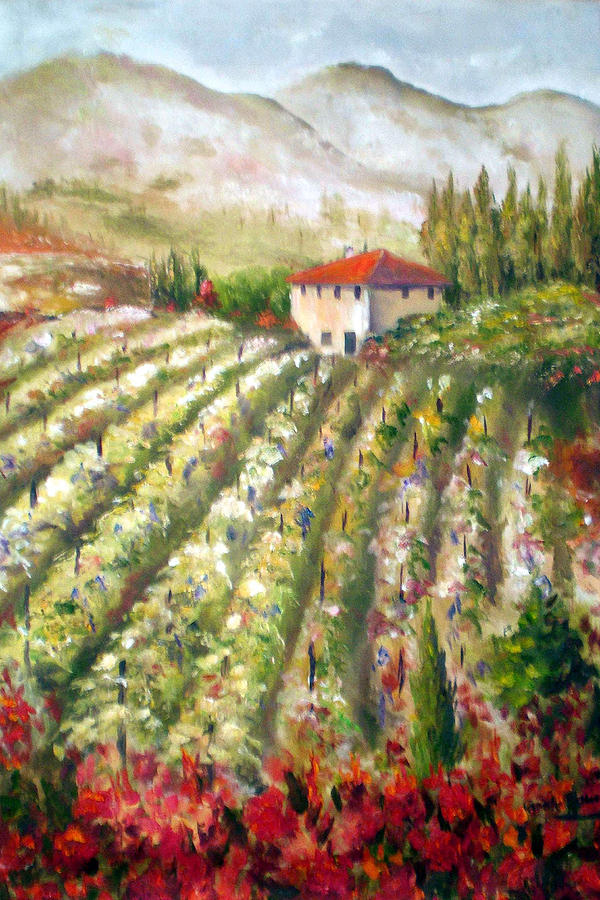 Vineyard in Tuscany Painting by Carole Powell