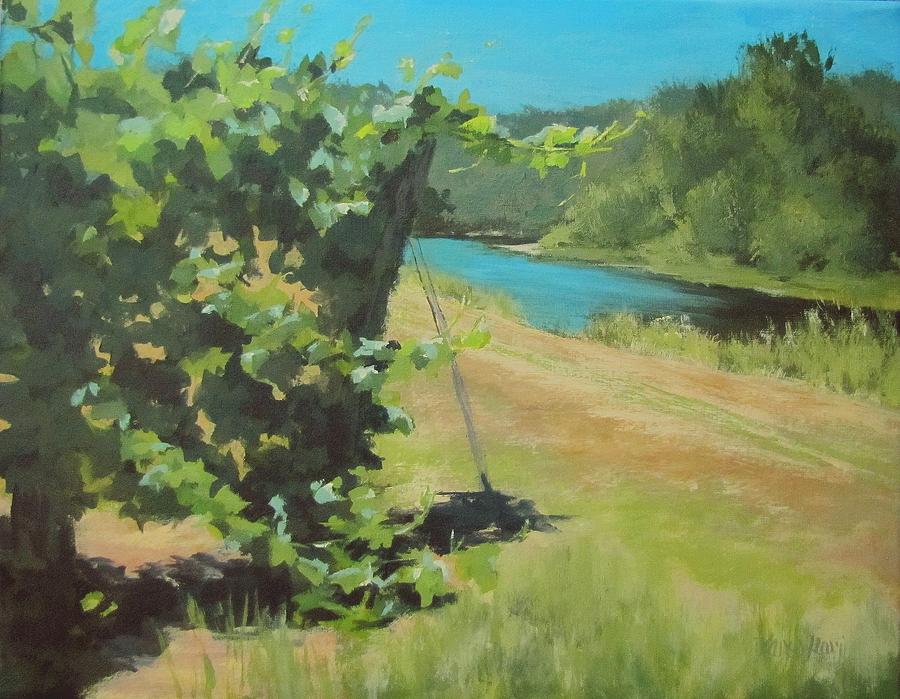Vineyard on the River Painting by Karen Ilari
