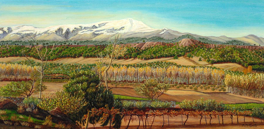 Vineyard Valley In The Sierra Nevada Surroundings Painting by Angeles M Pomata