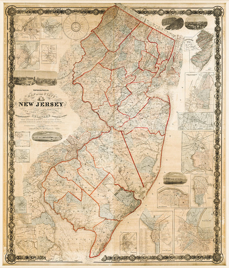 Vintage 1860 Map of New Jersey Photograph by Bill Cannon