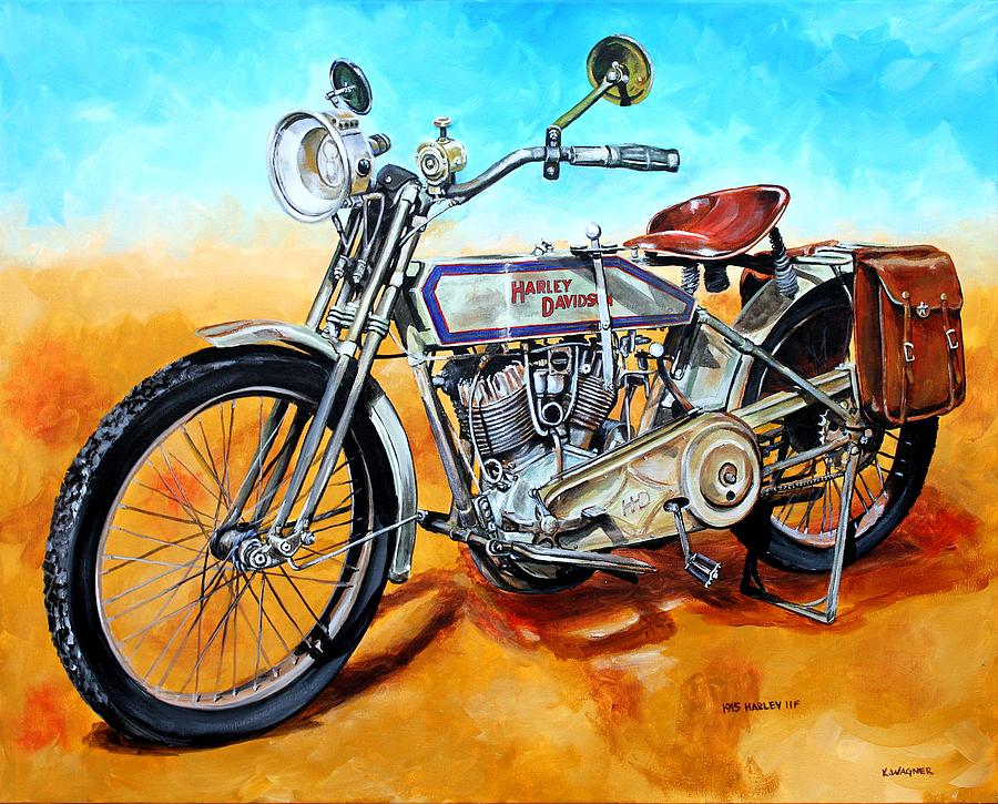  Vintage  1915 Harley  Davidson  11f Painting by Karl Wagner