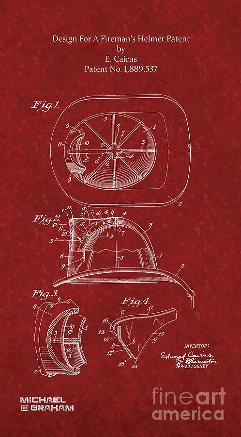 Vintage 1932 Firemans Helmet Patent Photograph by Doc Braham