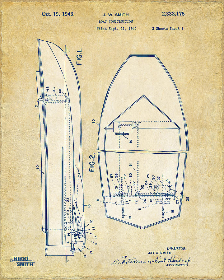 Vintage 1943 Chris Craft Boat Patent Artwork Digital Art by Nikki Marie Smith