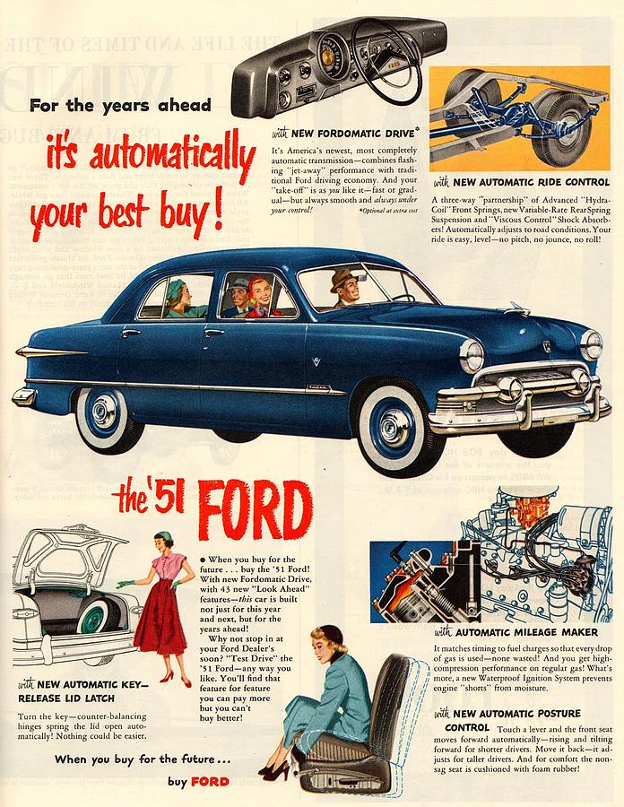 Vintage 1951 Ford Car Advert Digital Art by Georgia Clare