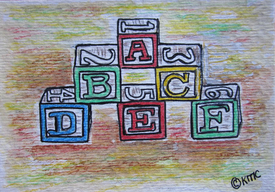Vintage Abc Wooden Blocks Painting by Kathy Marrs Chandler
