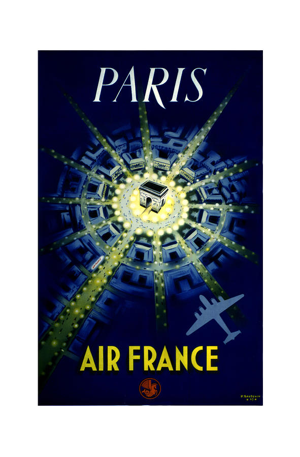 Paris Photograph - Vintage Airline Ad 1947 by Andrew Fare