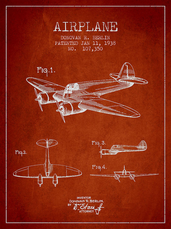 Vintage Digital Art - Vintage Airplane patent Drawing from 1938 by Aged Pixel