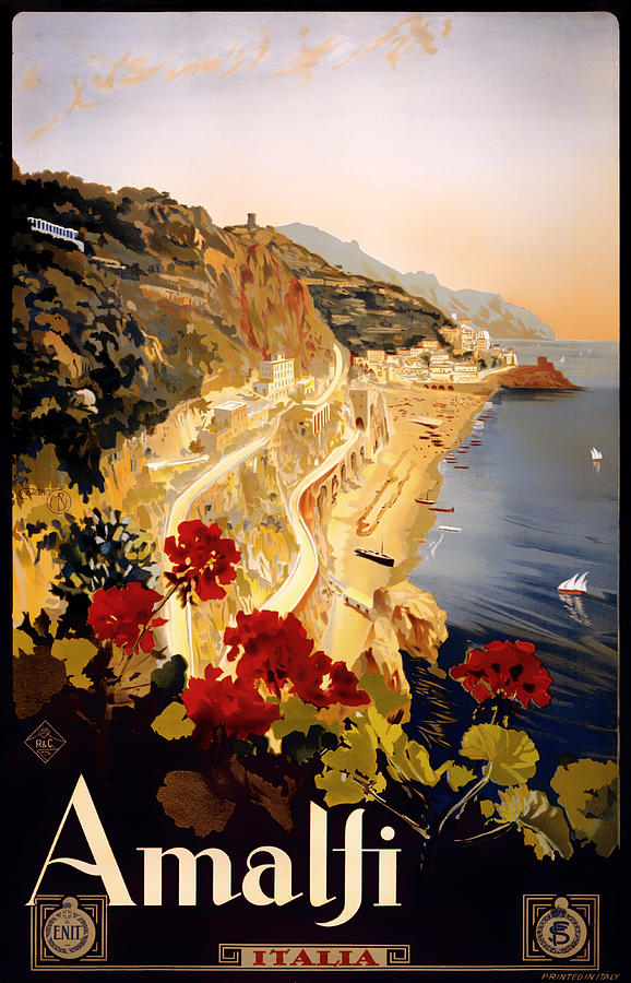 Vintage Drawing - Vintage Amalfi Travel Poster 1915 by Mountain Dreams