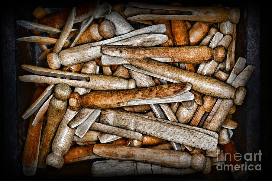 Vintage Photograph - Vintage and Old Fashion Clothespins by Paul Ward