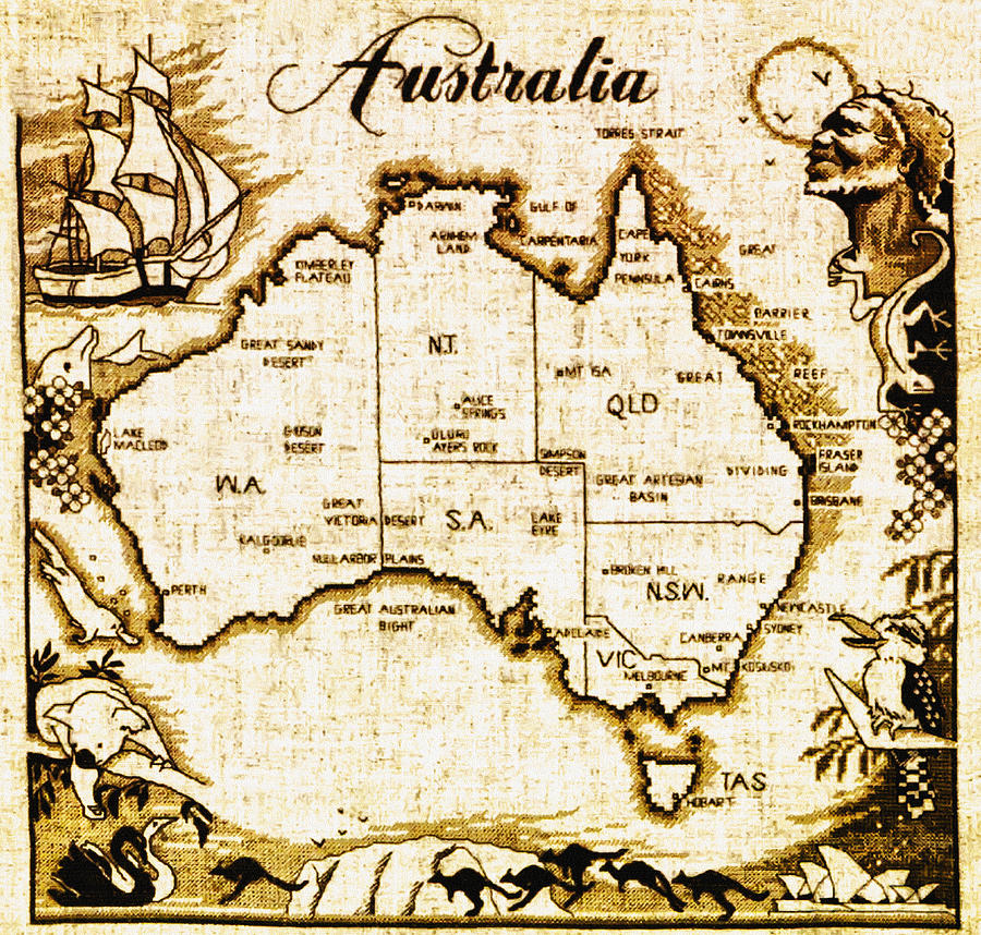 Vintage Australia Map Digital Art by Bill Cannon
