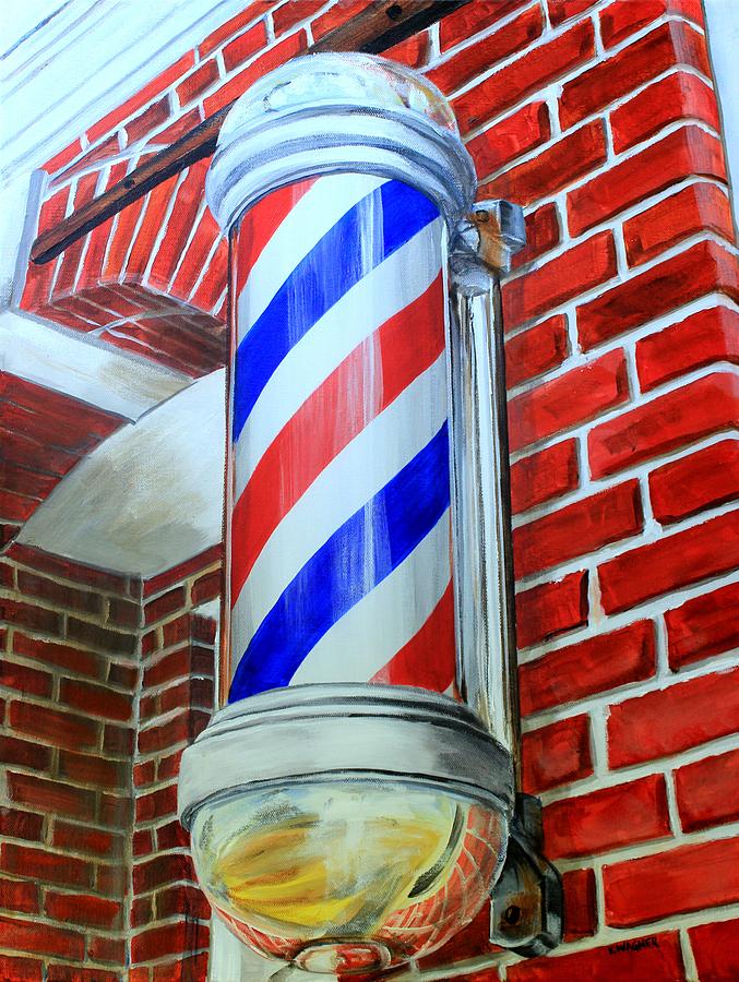 Vintage Barber Pole Painting by Karl Wagner