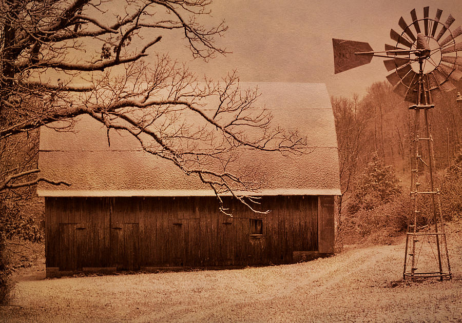 Vintage Barn And Windmill Winter Photograph by Deena Stoddard