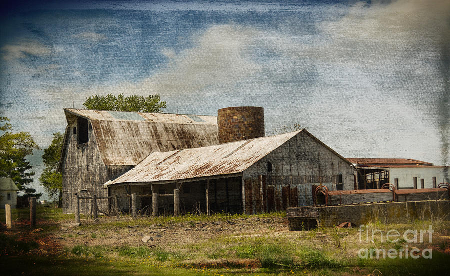Vintage Photograph - Barn -Vintage Barn with Brick Silo - Luther Fine Art by Luther Fine Art