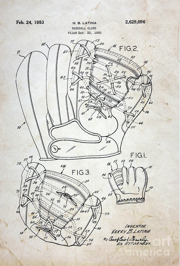 Official Baseball Glove US Patent Art Print Original 1941 Vintage Antique 177 